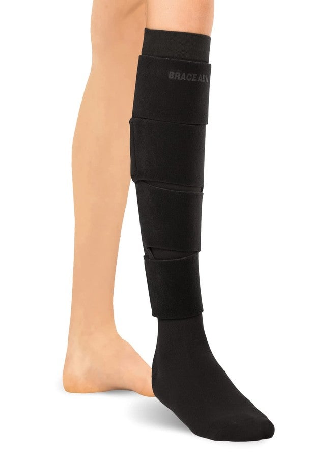 BraceAbility Lymphedema Leg Wrap - Swollen Calf Garment Brace for Lower Extremity Edema Swelling, Lymphatic Drainage, Water Retention Sleeve - 20-30 mmHg Medical Compression Socks Included (M) - Image 1