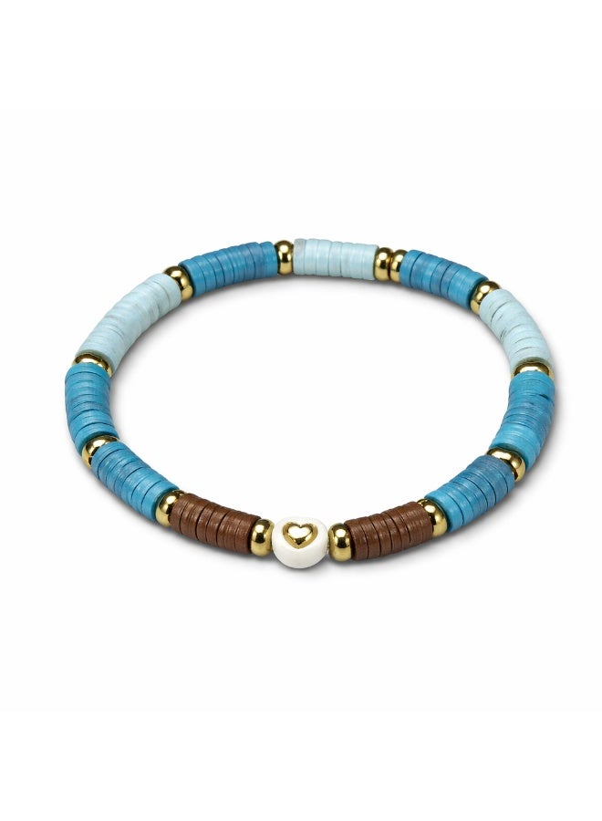 4pcs Boho Clay Bead Bracelet Set for Women – Handmade Polymer Heishi Beads with Gold & Silver Accents, Stretch Elastic Bracelet Stack, Summer Beach Jewelry, Fits 16-17 cm Wrist - Image 2