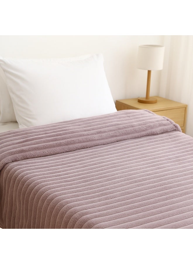 ELEGA DECOR Jacquard Flannel Blanket Single Flannel Fleece Reversible Blanket Warm and Plush Throw Blanket 150 x 200 cm Knitted Ribbed Purple - Image 1