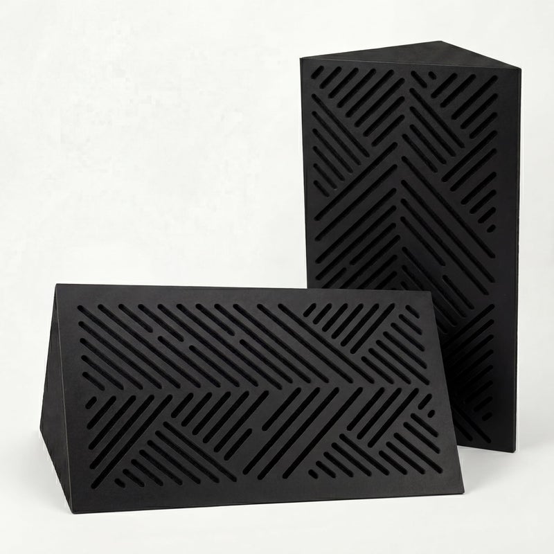 ساوند راوند ألواح صوتية للزوايا بتصميم شيفرون ويف، عبوة قطعتين، MDF محفور CNC مع قلب ممتص للصوت، أسود، 30 × 50 سم - Image 1