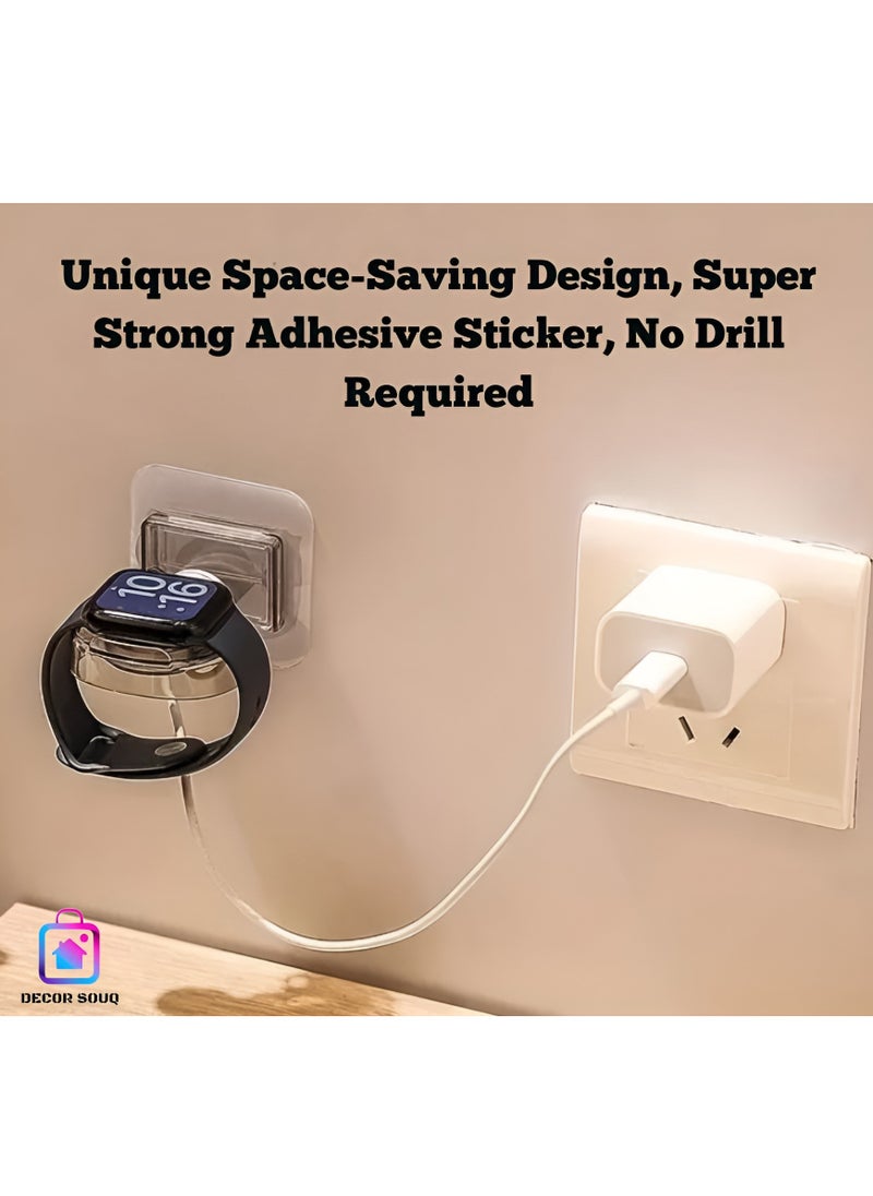 DECOR SOUQ Apple Watch Wall Mount Holder – Universal Charger Stand for All iWatch Models (Series 1 to 8, SE, Ultra) – No-Drill Installation with Heavy-Duty Self-Adhesive Sticker – Space-Saving Charging Dock for Bedroom, Bathroom, Office – Secure Magnetic Mount for Effortless Charging – Sleek, Modern Design – 3M VHB Adhesive Backing – Perfect for Home, Travel or Work – Hassle-Free Setup in Seconds – Strong Hold for Apple Watch Charger – Compact & Stylish Organizer – Compatible with All Apple Watch Bands – Anti-Slip Grip Technology – Easy-to-Clean Finish – Premium Gift for Apple Fans – Effortless Accessibility – Protect Your Watch from Falls – Seamless Compatibility with Magnetic Chargers– Trusted by Thousands – Upgrade Your Charging Routine – Modern Minimalist Aesthetic – Quick-Dry Adhesive for Instant Use – Maximize Countertop Space – Innovative Cord Management – Enhance Your Apple Ecosystem – Apple Watch Accessories - Transparent Color  - Image 3