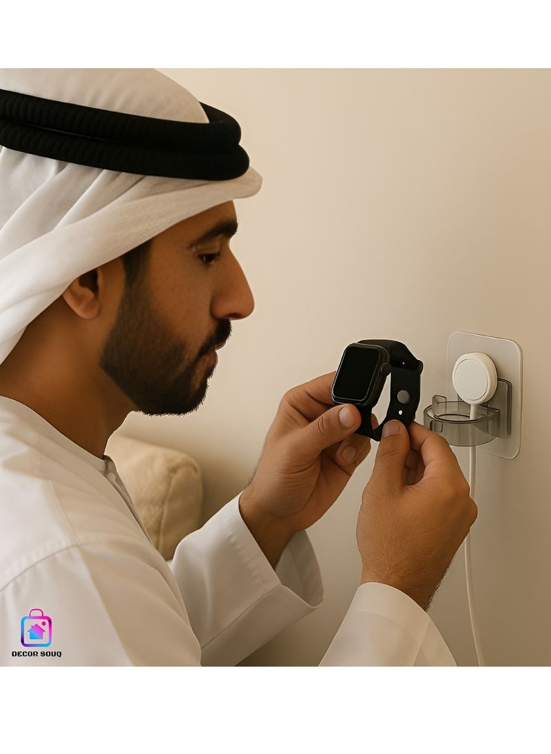 DECOR SOUQ Apple Watch Wall Mount Holder – Universal Charger Stand for All iWatch Models (Series 1 to 8, SE, Ultra) – No-Drill Installation with Heavy-Duty Self-Adhesive Sticker – Space-Saving Charging Dock for Bedroom, Bathroom, Office – Secure Magnetic Mount for Effortless Charging – Sleek, Modern Design – 3M VHB Adhesive Backing – Perfect for Home, Travel or Work – Hassle-Free Setup in Seconds – Strong Hold for Apple Watch Charger – Compact & Stylish Organizer – Compatible with All Apple Watch Bands – Anti-Slip Grip Technology – Easy-to-Clean Finish – Premium Gift for Apple Fans – Effortless Accessibility – Protect Your Watch from Falls – Seamless Compatibility with Magnetic Chargers– Trusted by Thousands – Upgrade Your Charging Routine – Modern Minimalist Aesthetic – Quick-Dry Adhesive for Instant Use – Maximize Countertop Space – Innovative Cord Management – Enhance Your Apple Ecosystem – Apple Watch Accessories - Transparent Color  - Image 2