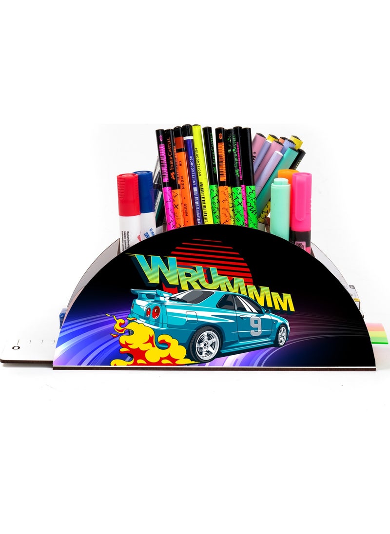 KutuTR Wooden Vip Car Series Rainbow Ruler Desktop Pencil Holder Organizer for Children With Assembled Box  - Image 2