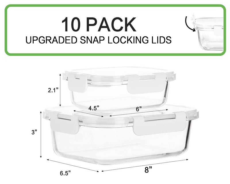 M MCIRCO [10-Pack]Glass Meal Prep Containers with Lids, MCIRCO Glass Food Storage Containers with Snap Locking Lids, Airtight Lunch Containers, Microwave, Oven, Freezer and Dishwasher, White - Image 2