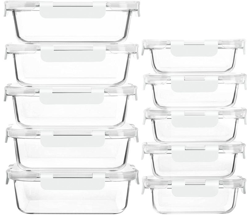 M MCIRCO [10-Pack]Glass Meal Prep Containers with Lids, MCIRCO Glass Food Storage Containers with Snap Locking Lids, Airtight Lunch Containers, Microwave, Oven, Freezer and Dishwasher, White - Image 1
