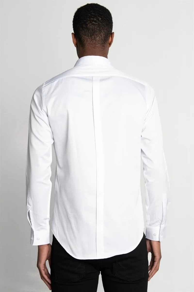 تودورس Slim Fit Long Sleeve Hidden Patch Back Belted Plain Men's Shirt