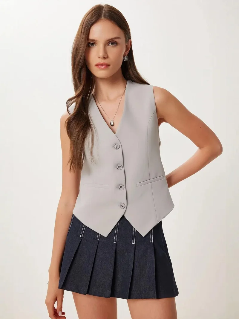 السعادة في إسطنبول ISTANBUL Crop Button Waistcoat