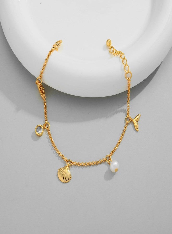 WOWORAMA Dainty Gold Shell Bracelet for Women Adjustable Gold Beach Charm Bracelet Starfish Seashell Mermaid Pearl Link Bracelet - Image 2