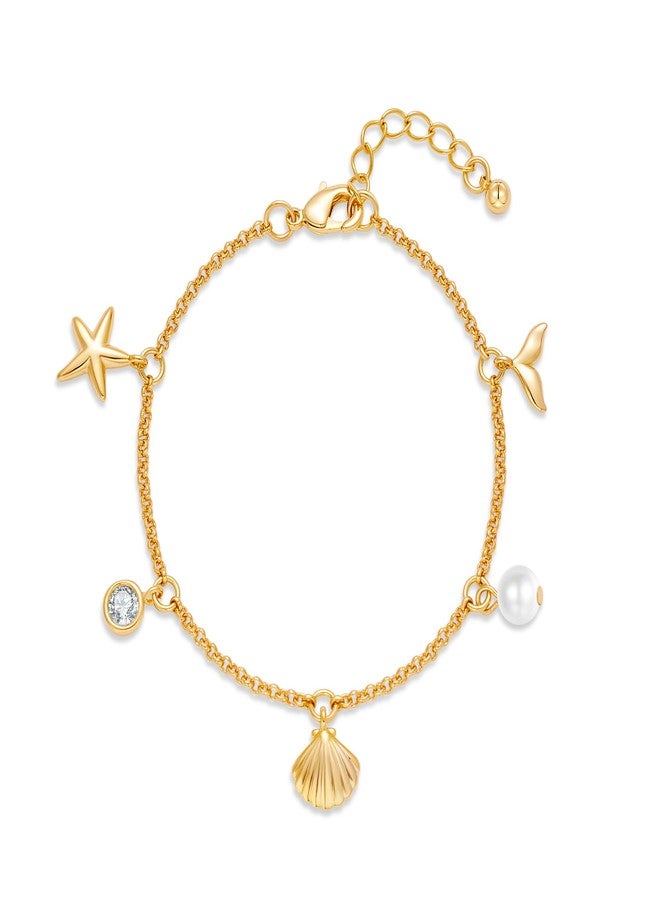 WOWORAMA Dainty Gold Shell Bracelet for Women Adjustable Gold Beach Charm Bracelet Starfish Seashell Mermaid Pearl Link Bracelet - Image 1