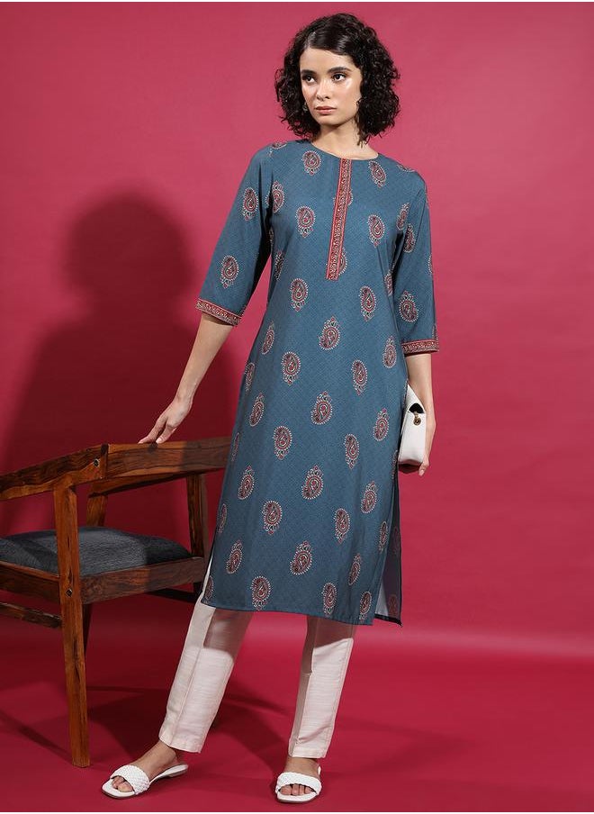 Vishudh Blue Printed Flared Sleeves Kurta for Women by Styli  - Image 1