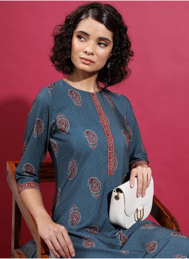 Vishudh - Blue Printed Flared Sleeves Kurta for Women by Styli - Image 1