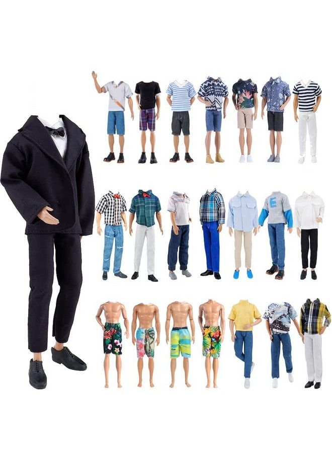 E-TING 10 Item Fantastic Pack = 5 Sets Fashion Casual Wear Clothes Outfit +5 Pairs Shoes For Boy Doll Random Style (Casual Wear Clothes + Black Suit + Swimwear) - Image 2