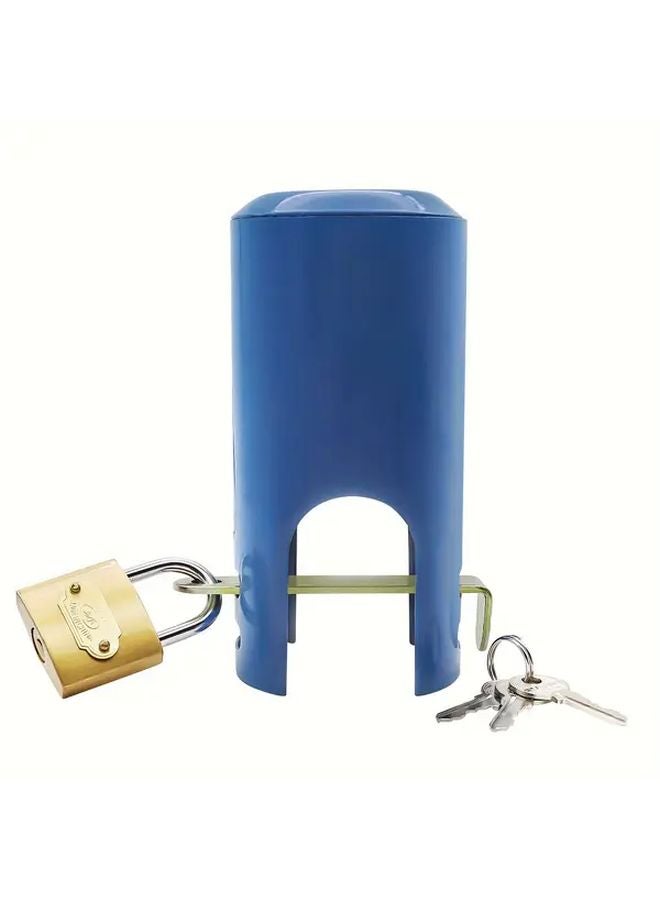 Heavy Duty Zinc Alloy Outdoor Faucet Lock Blue Anti Theft Water Saving With 2 Keys - Image 1