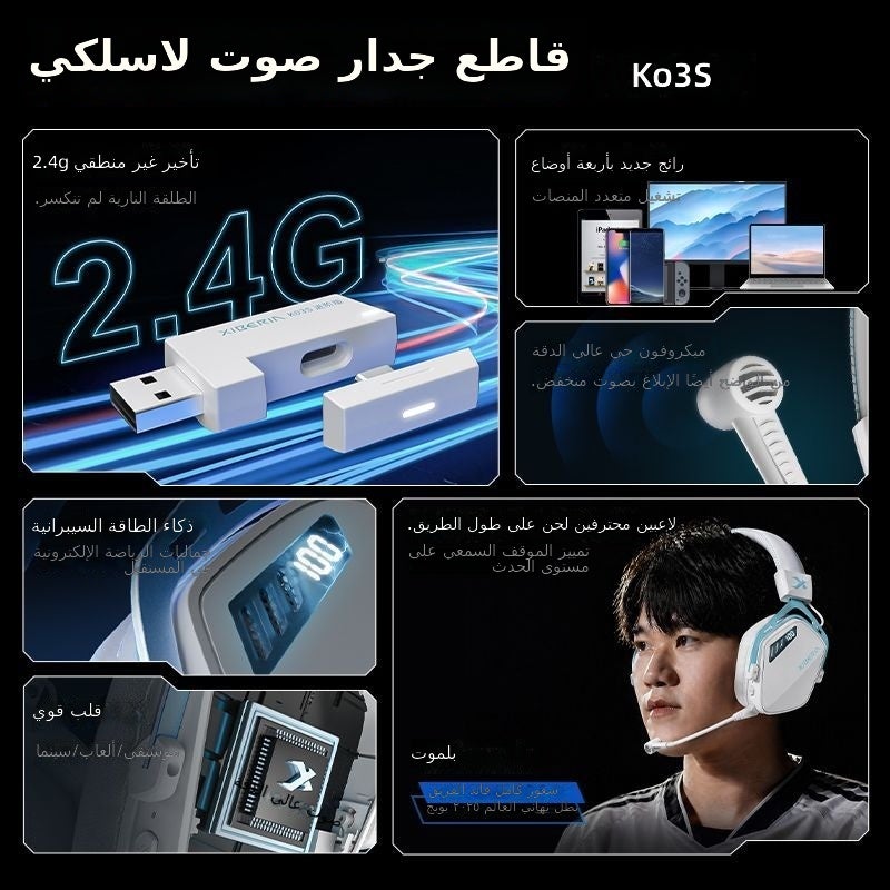 XIBERIA K03S Warrior Black Wireless Gaming Headset - Bluetooth 5.3, 36H Battery, Noise Reduction, 4-Mode Connection, Battery Display - Image 3