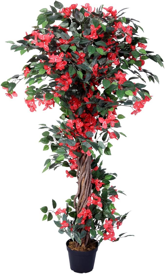 AMERIQUE Pair AMERIQUE Gorgeous 5 Feet Blooming Artificial Bougainvillea Tree with Flowers  Real Wood Trunks with Nursery Pots Feel Real Technology Red and Green  - Image 2