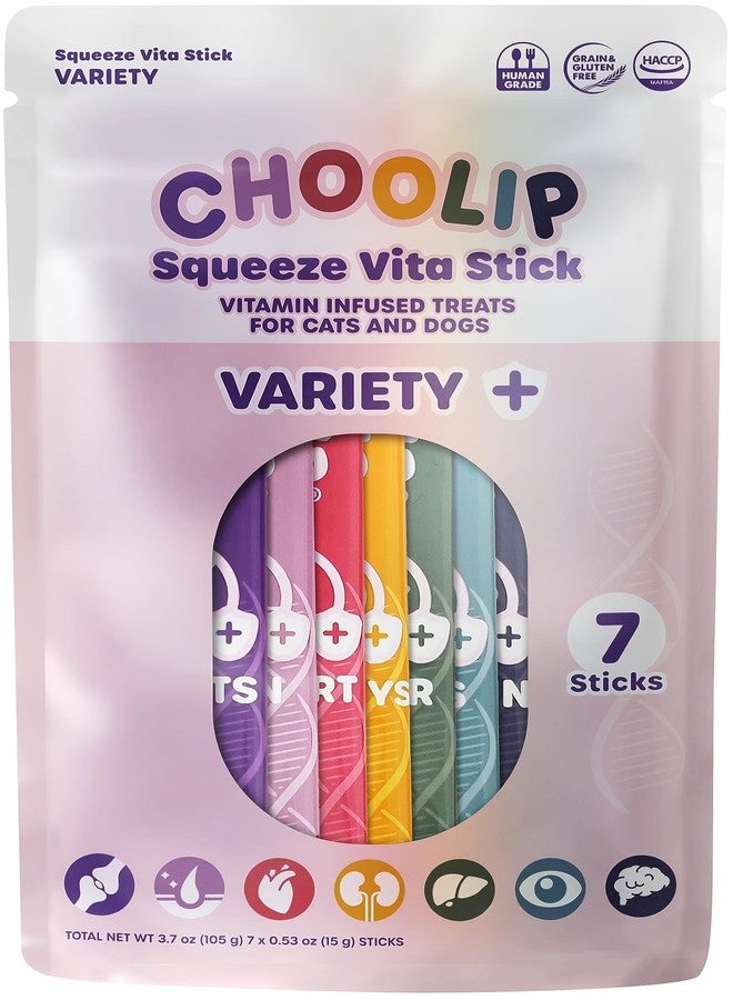 Choolip Squeeze Vita Stick Lickable Cat and Dog Treats - 7-Count Variety Pack with Multivitamins, Soft Squeezable Paste for All Life Stages, Supporting Overall Health - Image 1