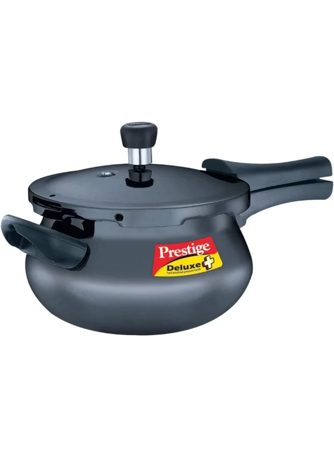 برستيج Prestige Deluxe Plus Hard Anodised Pressure Cooker 5 Ltr | Aluminium Pressure Cooker With Lid | Curved Design | User Friendly Handles - Black