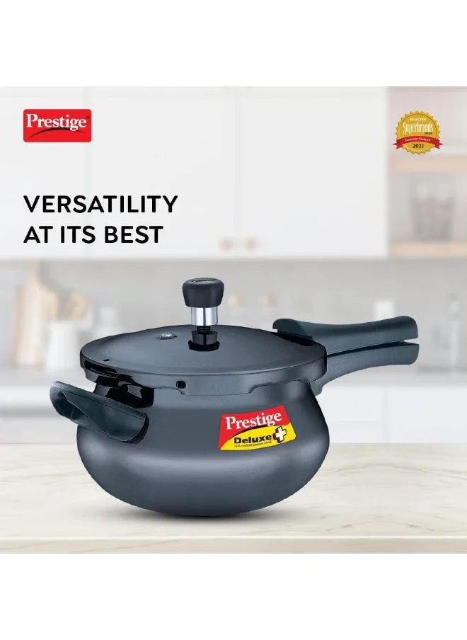 برستيج Prestige Deluxe Plus Hard Anodised Pressure Cooker 5 Ltr | Aluminium Pressure Cooker With Lid | Curved Design | User Friendly Handles - Black