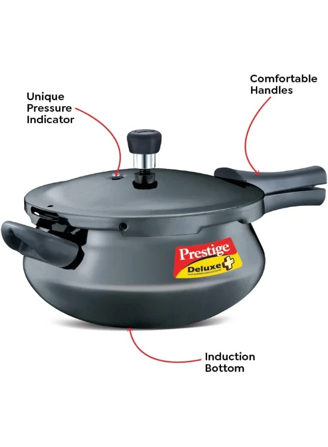 Prestige Prestige Deluxe Plus Hard Anodised Pressure Cooker 5 Ltr | Aluminium Pressure Cooker With Lid | Curved Design | User Friendly Handles - Black Black 5Liters