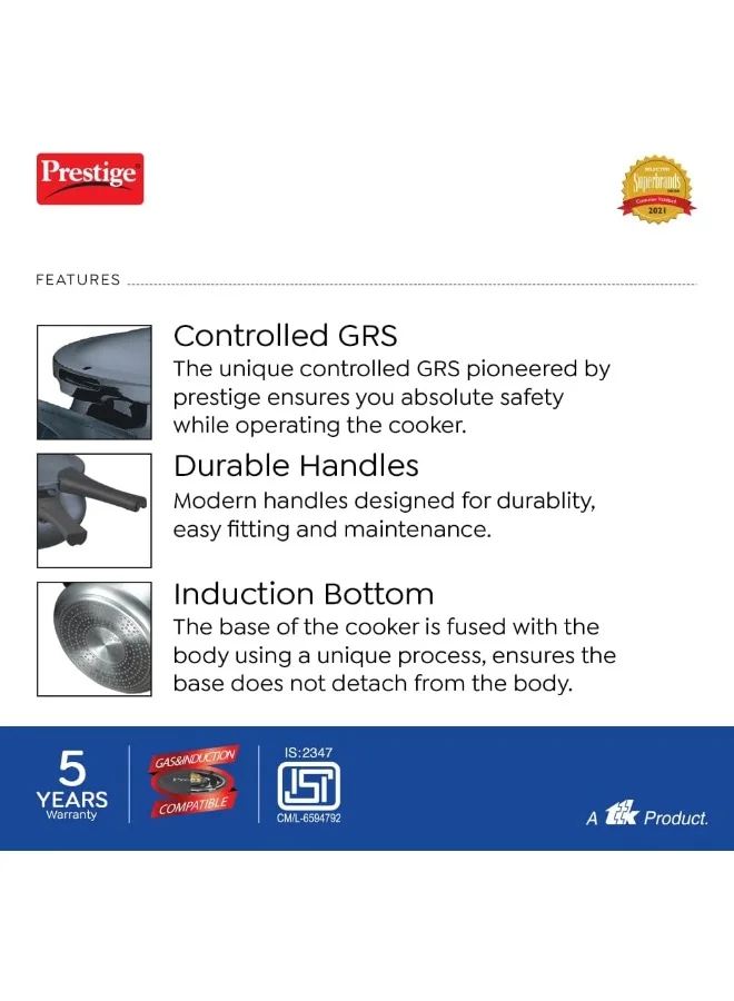 Prestige Prestige Deluxe Plus Hard Anodised Pressure Cooker 5 Ltr | Aluminium Pressure Cooker With Lid | Curved Design | User Friendly Handles - Black Black 5Liters
