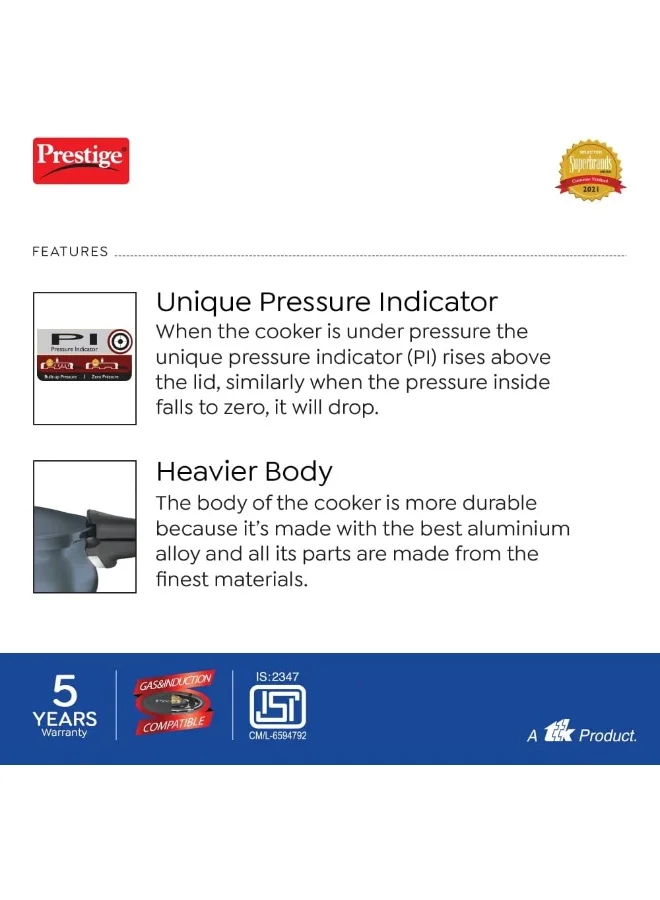 Prestige Prestige Deluxe Plus Hard Anodised Pressure Cooker 5 Ltr | Aluminium Pressure Cooker With Lid | Curved Design | User Friendly Handles - Black Black 5Liters