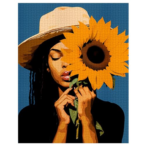 Tucocoo Jigsaw Puzzles 1000 Pieces for AdultsBlack Girl with Sunflower Hardboard PuzzleChallenging Puzzle Perfect for Game NightsDIY Home Wall DecorArt Puzzles African American Woman Girl Art 27 x 20 - Image 5