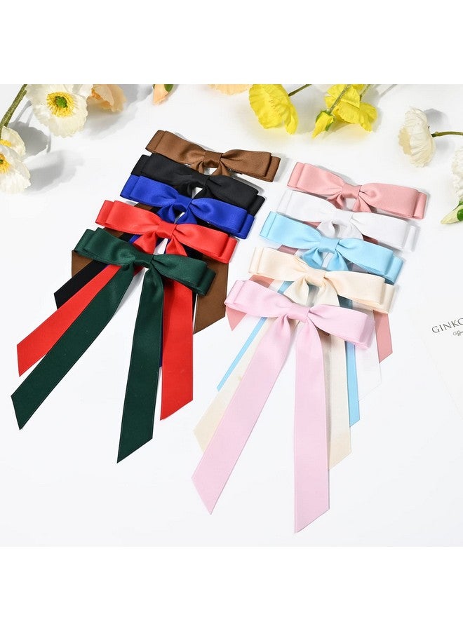 Aileam 10PCS Silky Satin Hair Bows Hair Clip Ribbon Accessories Ponytail Holder Slides Metal Clips French Barrette Hair Bow for Women Girls Toddlers Teens Kids - Image 5