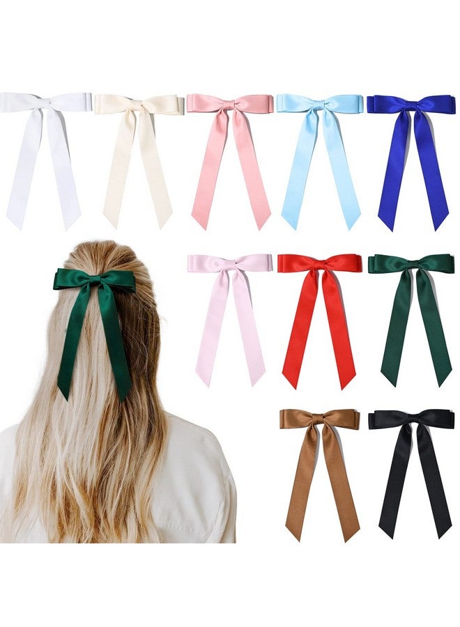 Aileam 10PCS Silky Satin Hair Bows Hair Clip Ribbon Accessories Ponytail Holder Slides Metal Clips French Barrette Hair Bow for Women Girls Toddlers Teens Kids - Image 1