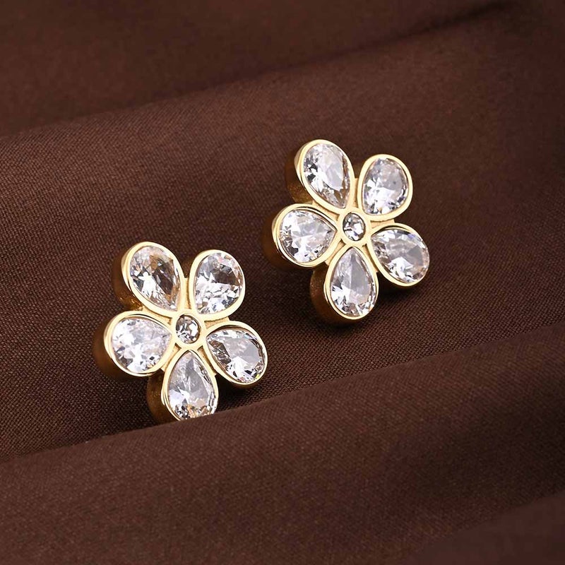 PALMONAS 18k Gold Tone Plated Blooming Diamonds Stud Earring
 for Women - Image 2