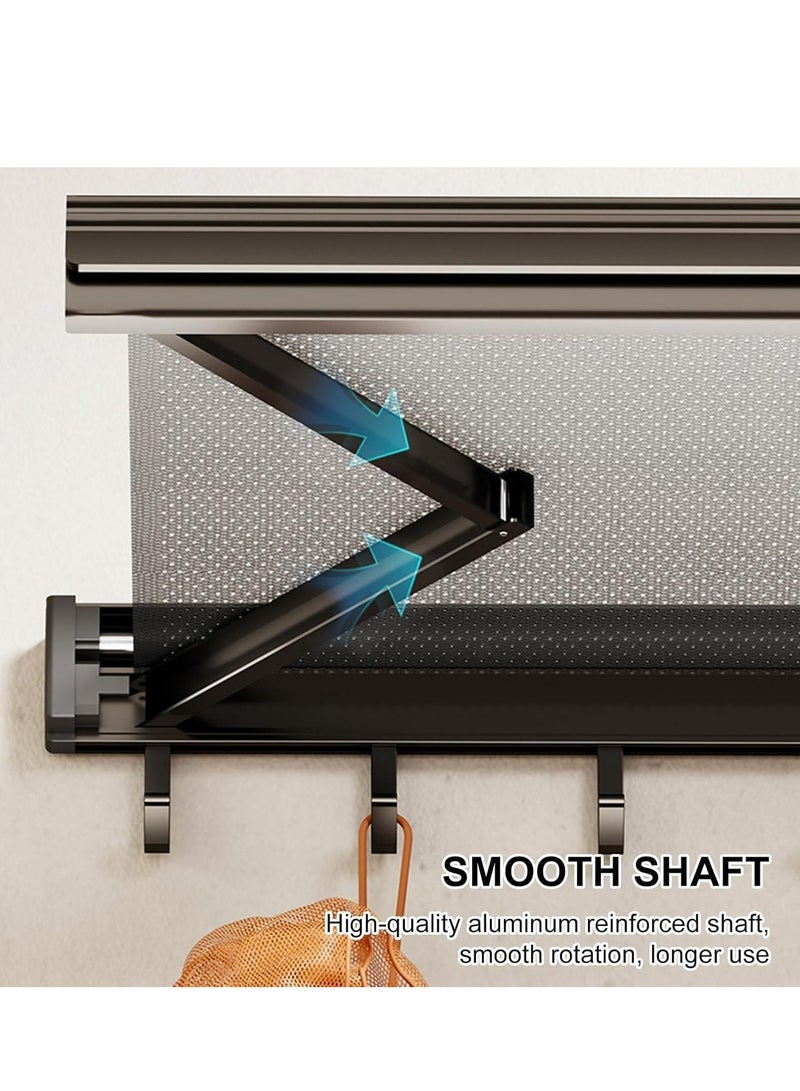 XiuWoo Extendable Aluminum Wall Mounted Bathroom Towel Rack Shelf, Clothes Drying Stand,Foldable Towel Holder with Hooks - Image 2