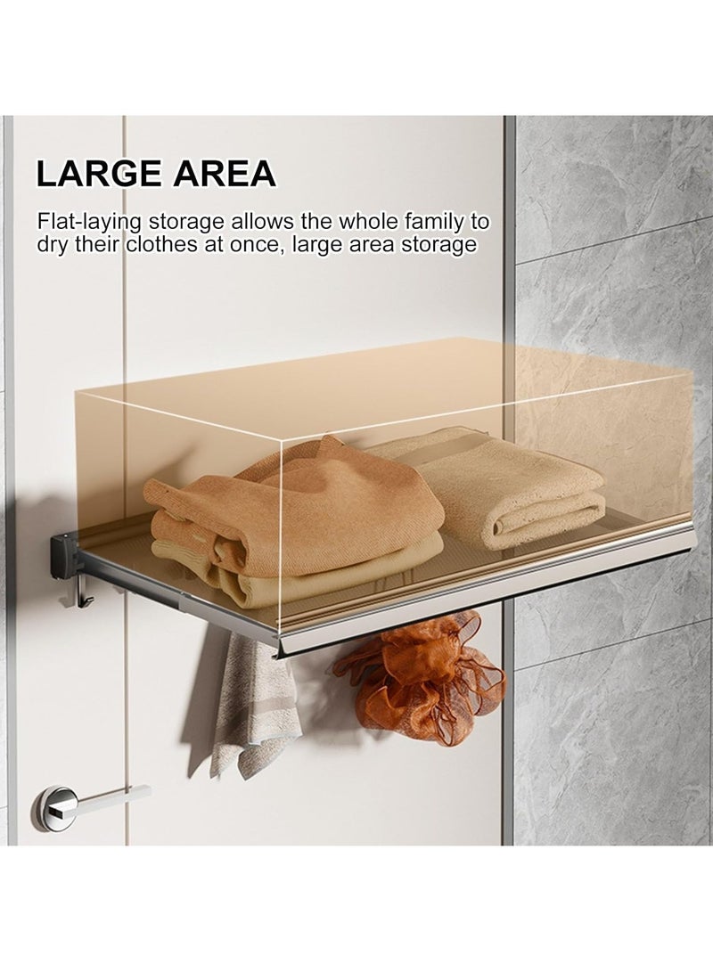 XiuWoo Extendable Aluminum Wall Mounted Bathroom Towel Rack Shelf, Clothes Drying Stand,Foldable Towel Holder with Hooks - Image 5