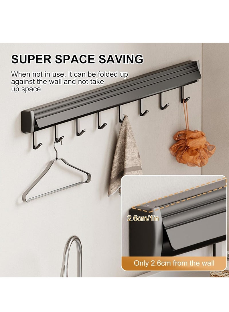 XiuWoo Extendable Aluminum Wall Mounted Bathroom Towel Rack Shelf, Clothes Drying Stand,Foldable Towel Holder with Hooks - Image 3