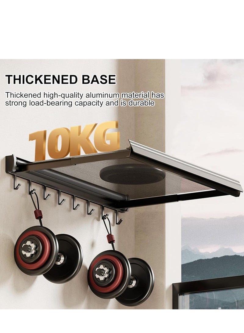 XiuWoo Extendable Aluminum Wall Mounted Bathroom Towel Rack Shelf, Clothes Drying Stand,Foldable Towel Holder with Hooks - Image 4