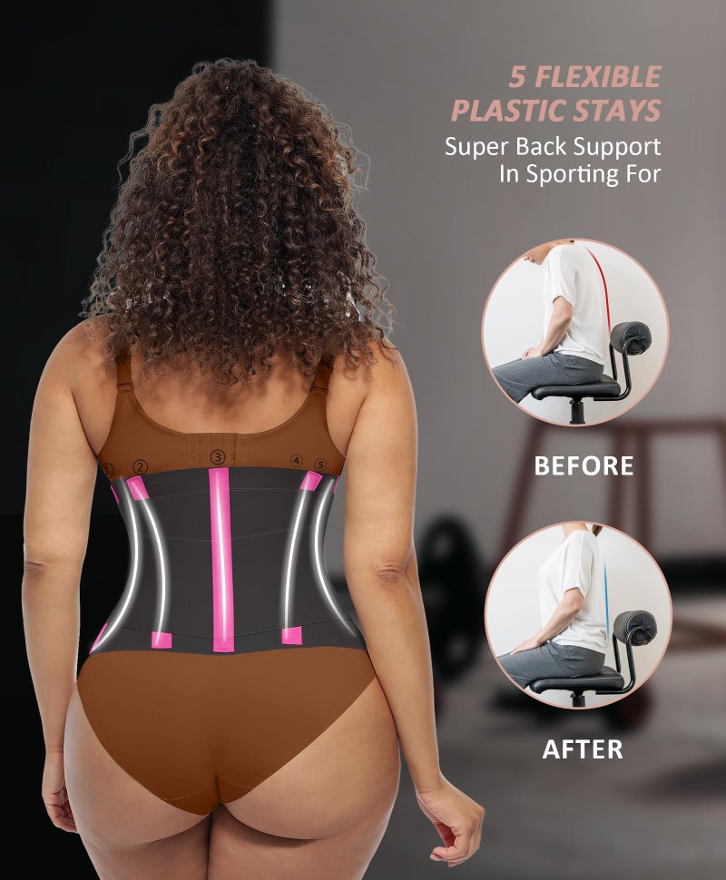 FeelinGirl Workout Waist Trainer Underbust Girdle Corsets Cincher Hourglass Corset Body Shaper for Women Rose Red L - Image 4