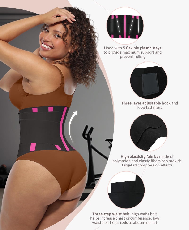 FeelinGirl Workout Waist Trainer Underbust Girdle Corsets Cincher Hourglass Corset Body Shaper for Women Rose Red L - Image 2