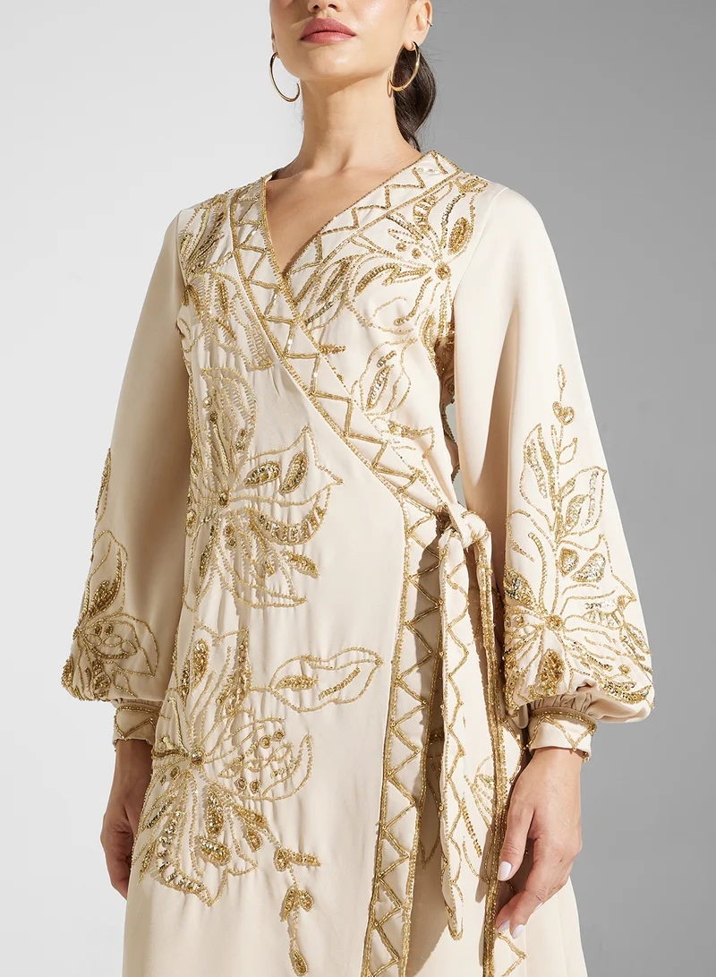 Frock and Frill Embroidered Wrap Dress