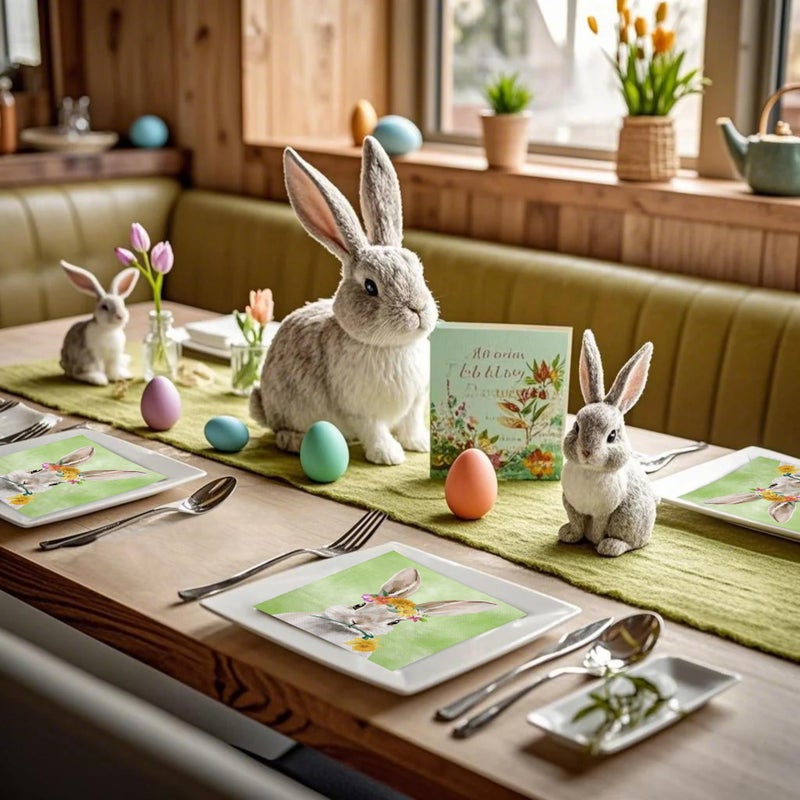 WRAPAHOLIC WRAPAHOLIC 25Pcs Easter Paper Napkins - 3-Ply Adorable Easter Rabbits Disposable Luncheon Paper Napkins for Easter  Baby Shower  Spring Party Supplies - 6.5 x 6.5 In  - Image 3