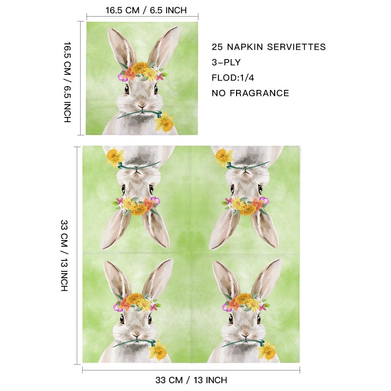 WRAPAHOLIC WRAPAHOLIC 25Pcs Easter Paper Napkins - 3-Ply Adorable Easter Rabbits Disposable Luncheon Paper Napkins for Easter  Baby Shower  Spring Party Supplies - 6.5 x 6.5 In  - Image 2