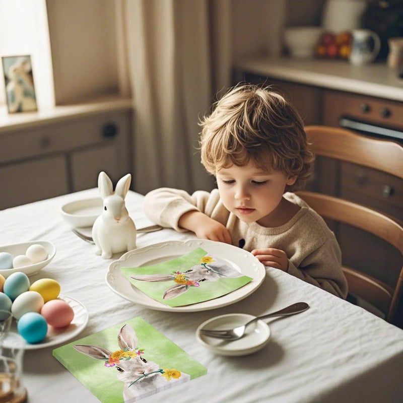 WRAPAHOLIC WRAPAHOLIC 25Pcs Easter Paper Napkins - 3-Ply Adorable Easter Rabbits Disposable Luncheon Paper Napkins for Easter  Baby Shower  Spring Party Supplies - 6.5 x 6.5 In  - Image 4