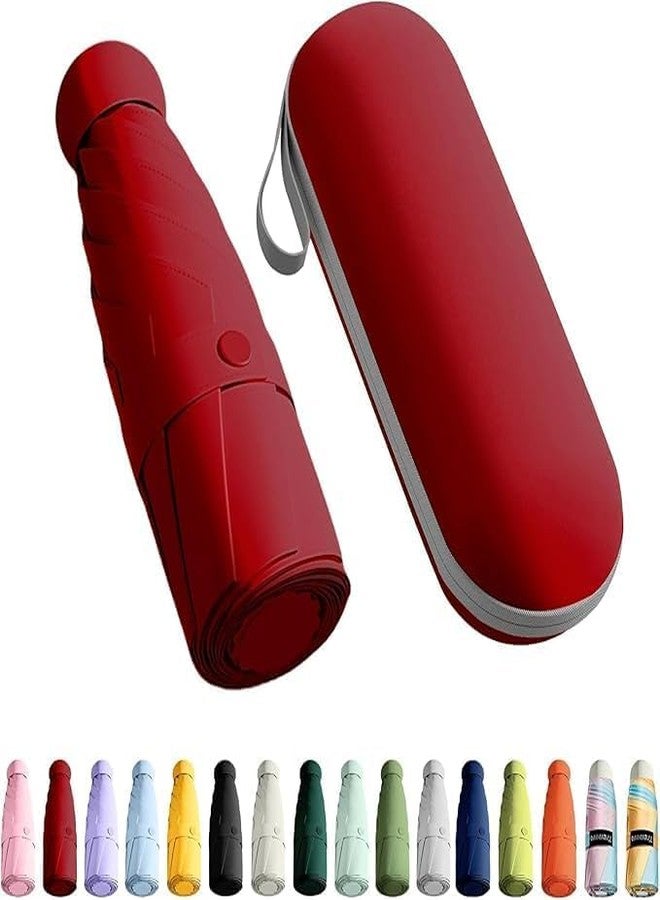 DKWIN مظلة DKWIN كبيرة الحجم للحماية من الشمس مع حافظة صغيرة // مظلة قوية مقاومة للرياح، قابلة للطي مرتين، تفتح يدويًا، مثالية للرجال والنساء والأطفال والأولاد والبنات، صغيرة وأنيقة، مقاومة للرياح وصغيرة الحجم (أحمر) - Image 1