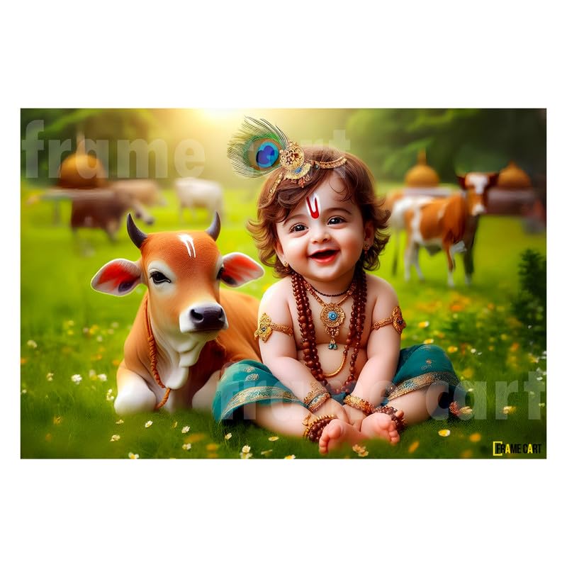 Frame Cart Baby Krishna Poster - Bal Gopal Photo | Kanha Ji Religious photo for Pregnant Women Bedroom Wall | Unframed Vinyl Poster 12x18 (Design 07) - Image 1