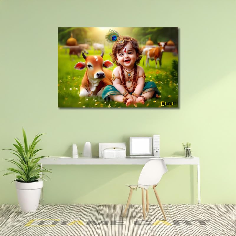 Frame Cart Baby Krishna Poster - Bal Gopal Photo | Kanha Ji Religious photo for Pregnant Women Bedroom Wall | Unframed Vinyl Poster 12x18 (Design 07) - Image 2