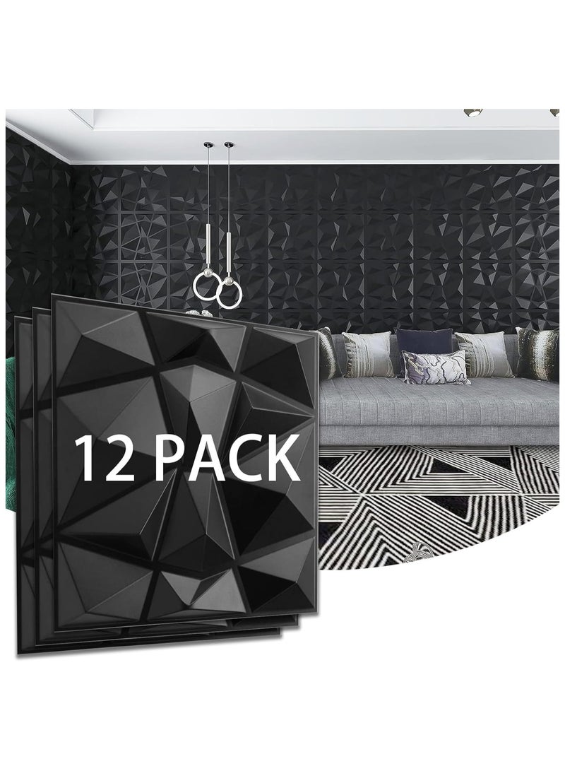 12 PCS 3D Wall Panels, 3D Texture PVC Wallpaper, Diamond Design Decorative Wall Cover, Each 50x50cm black - Image 1