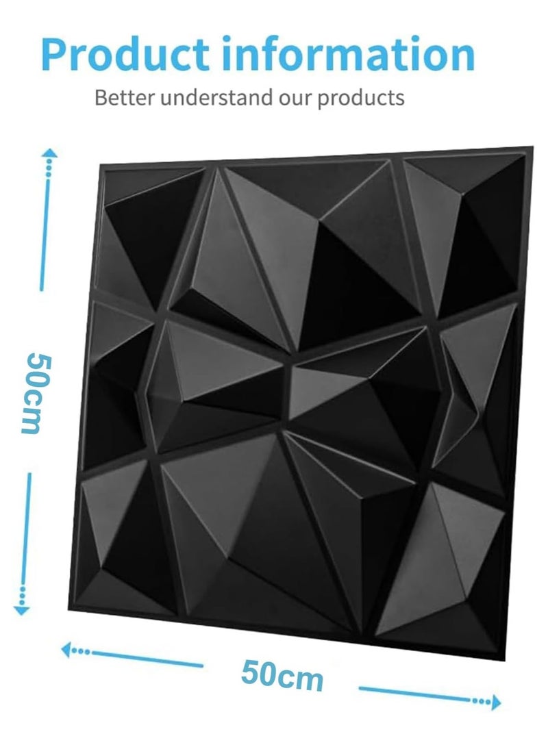 12 PCS 3D Wall Panels, 3D Texture PVC Wallpaper, Diamond Design Decorative Wall Cover, Each 50x50cm black - Image 2