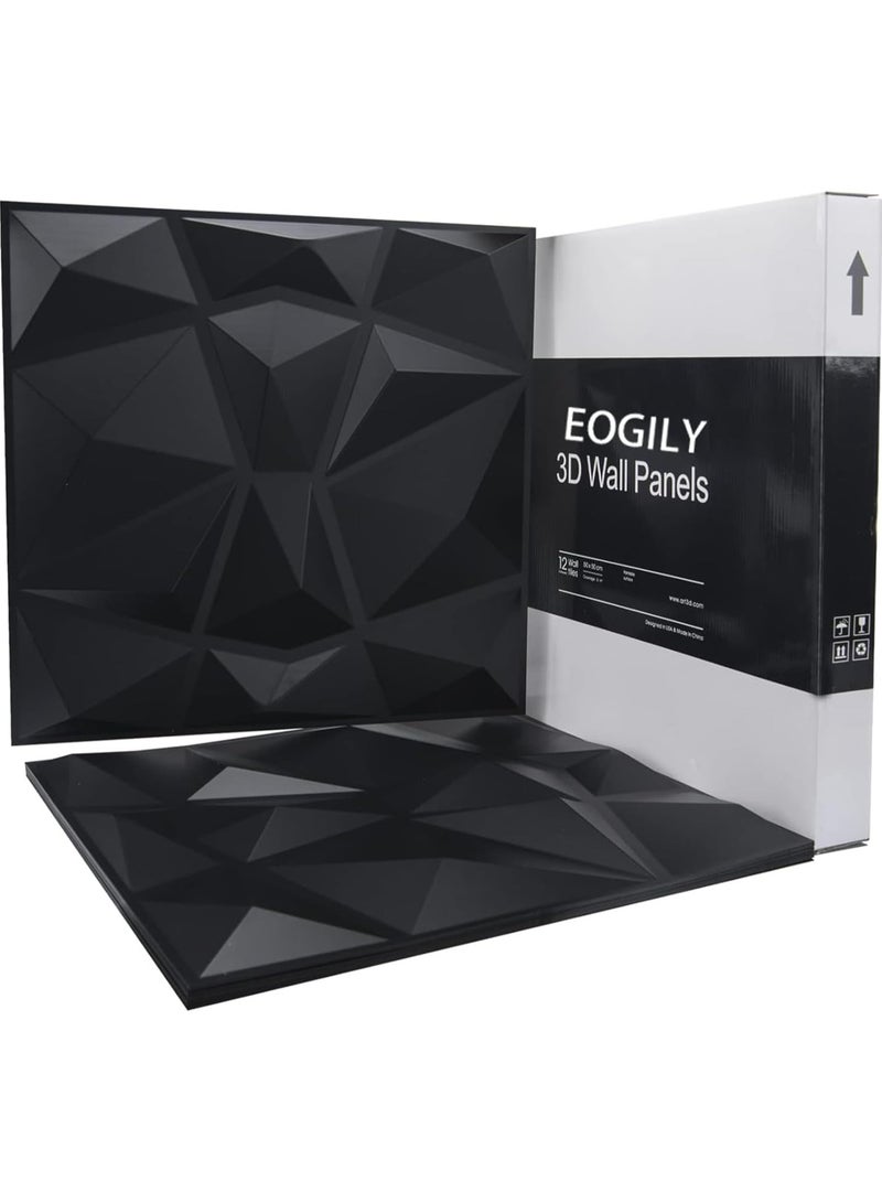 12 PCS 3D Wall Panels, 3D Texture PVC Wallpaper, Diamond Design Decorative Wall Cover, Each 50x50cm black - Image 3