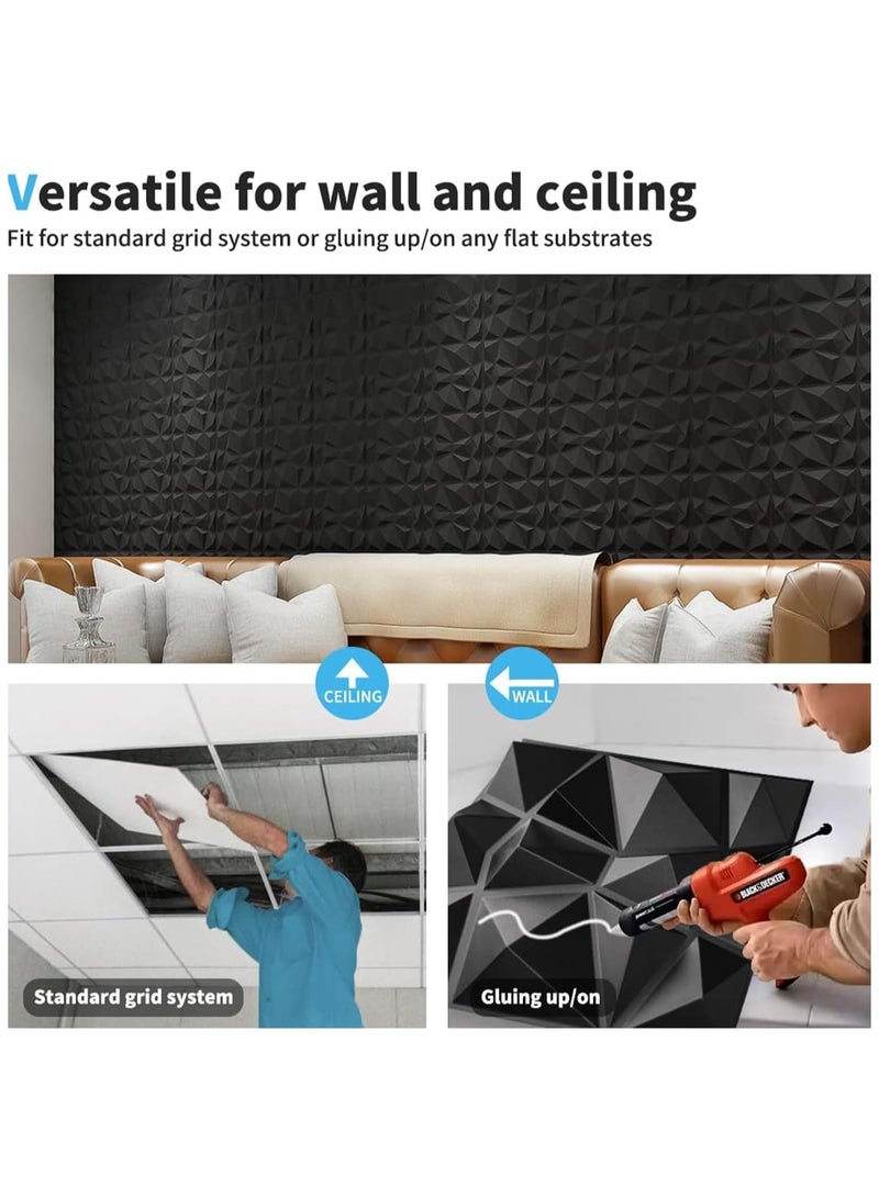 12 PCS 3D Wall Panels, 3D Texture PVC Wallpaper, Diamond Design Decorative Wall Cover, Each 50x50cm black - Image 5