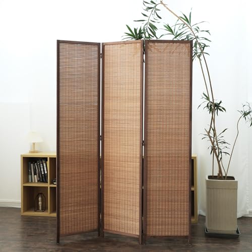 Furnnylane 3 Panel Room Divider and Folding Screen Room DividerBamboo Room Divider Screen for Room Separation67 H x 46 W
