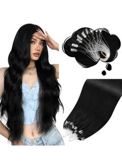 Moresoo Microlink Hair Extensions Human Hair Jet Black Micro Bead Hair Extensions Real Human Hair Black Micro Link Hair Extensions Micro Loop Hair Extensions Real Human Hair Black 1 50G50S 24Inch