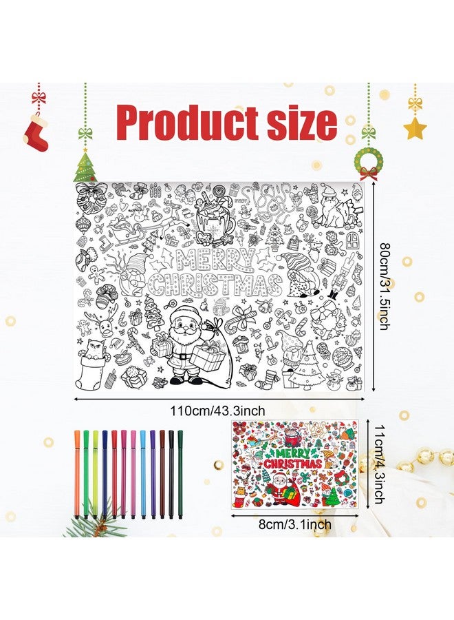 PEUTIER PEUTIER Christmas Giant Coloring Poster with 12 Painting Pens, 43.3x31.5in Merry Christmas Large Coloring Banner Tablecloth Xmas Crafts for Kids Party Supplies Holiday Activities  - Image 2