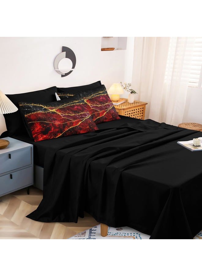 Bedorm Black Gold Comforter Set 8 Pcs Red Marble Bedding Set King Size Bed in A Bag Red and Black Marble Stone Texture Abstract Room Decor Black Marble Bed Comforter - Image 5
